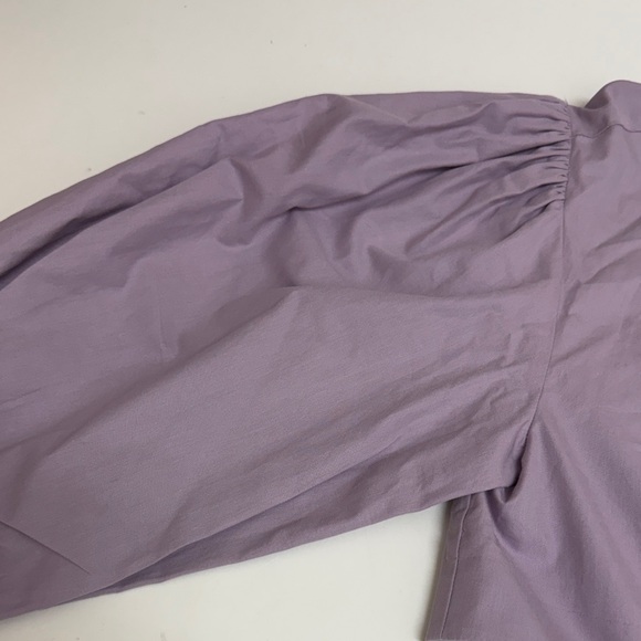 NWT Zara Lilac Cropped Button-Down Puff Sleeve Shirt - Picture 4 of 6